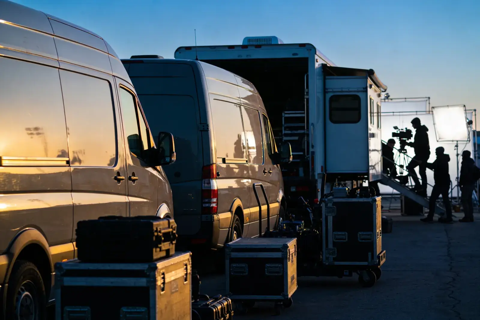Film and production set delivery, equipment unloaded on a working set