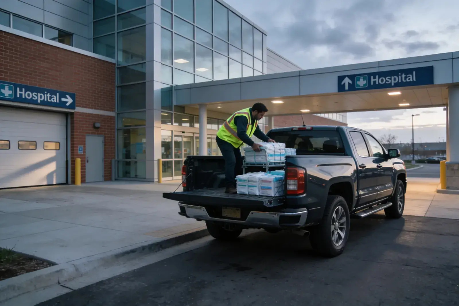 Healthcare facility delivery, materials moving into an active medical center