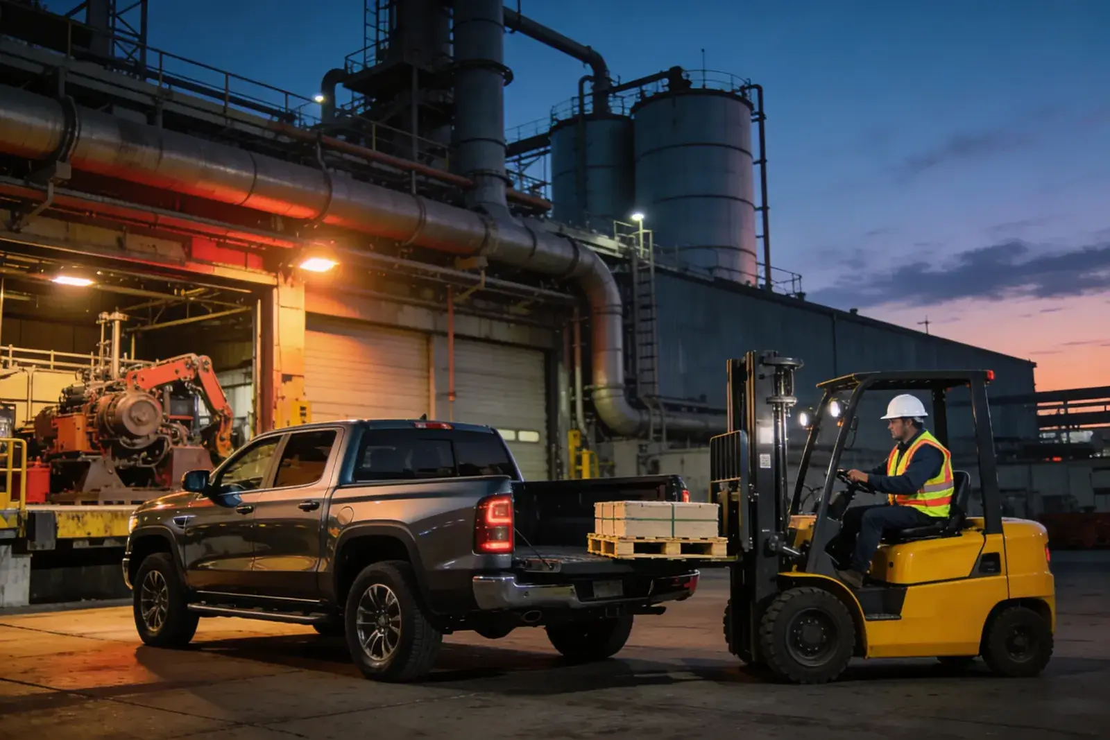 Industrial and manufacturing delivery, MRO parts moving to an active plant